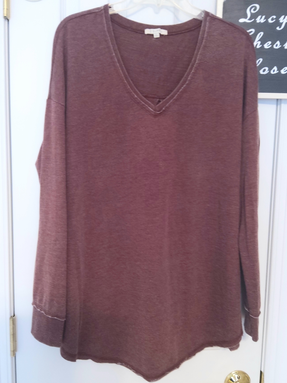 Z Supply Mauve-Brown V-Neck Long Sleeve Top